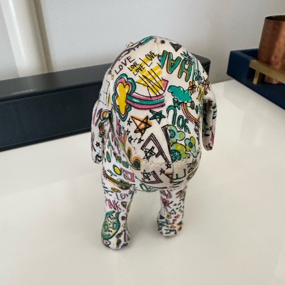 Victorias Secret PINK Doodle Dog Graffiti White Print Plush Stuffed Animal 6” - Picture 2 of 4